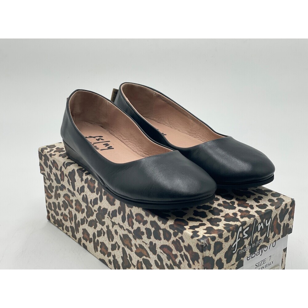 French Sole Zeppa Ballet Flats Women's 7 Black Leather Round Toe Slip On ebay570
